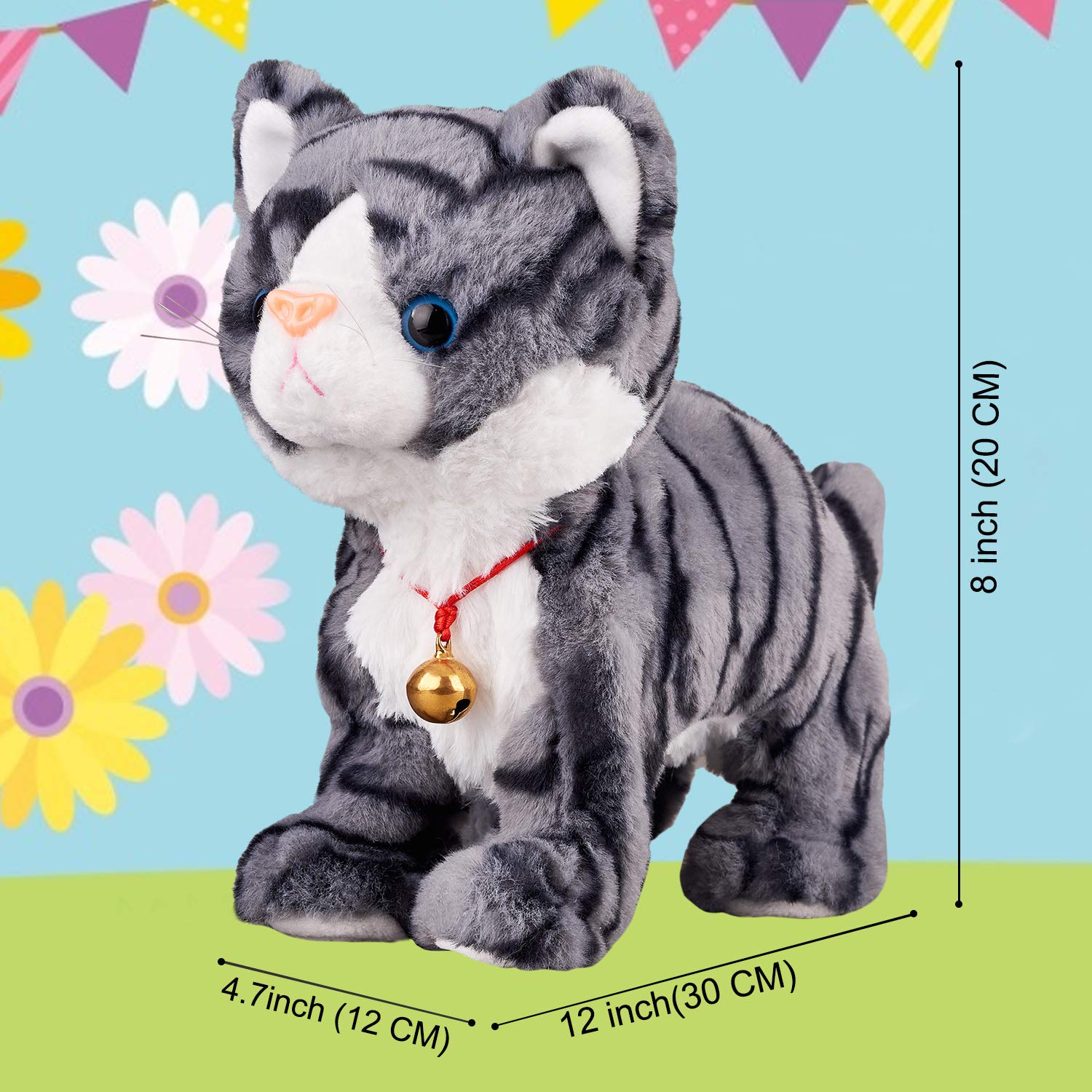 Interactive Gray Robot Cat Plush Toy - Touch Control Meow Kitten, Electronic Pet with Animated Movements, 12