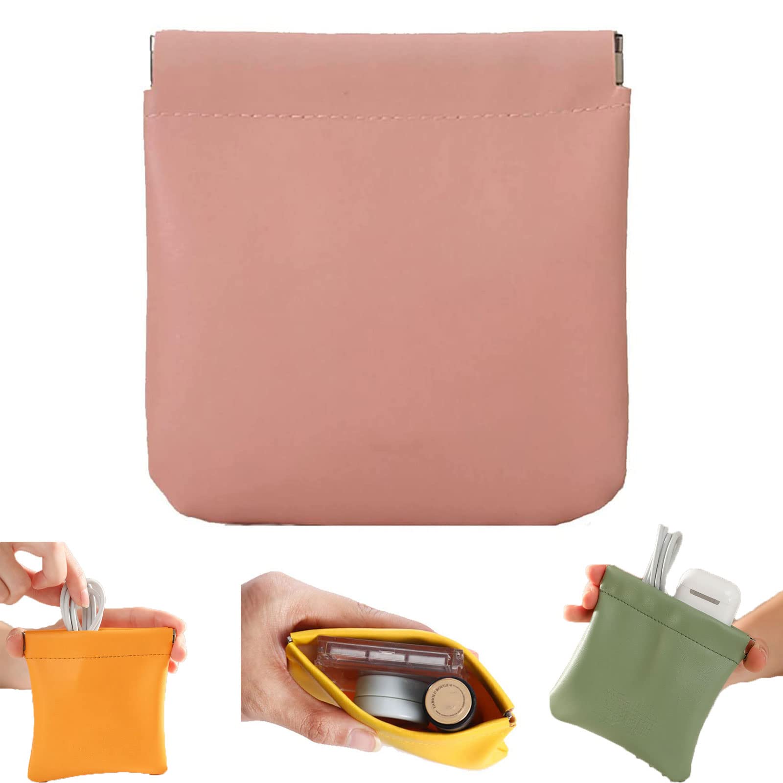Premium Lambskin Leather Cosmetic Bag for Women - Compact Travel Makeup Pouch with Squeeze Closure - Small Purse Organizer for On-the-Go Beauty Essentials (Perfect for Travel, Gym & Everyday Use)