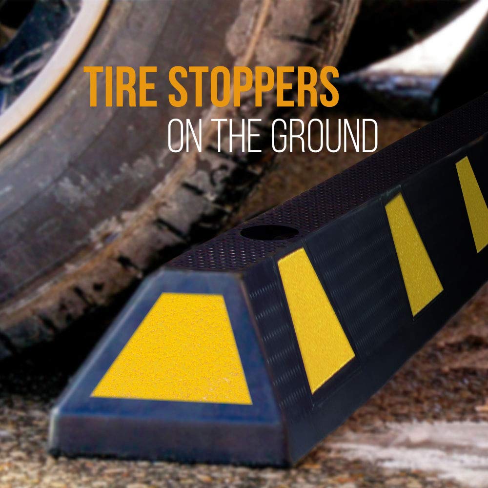 Pyle PCRSTP14 72 Inch Heavy Duty Rubber Wheel Chocks for Cars & Trucks - Non-Slip Tire Stops for Driveways, Parking Lots, Garages (4 Pack) - Perfect for RV, Boat & Trailer Parking Safety