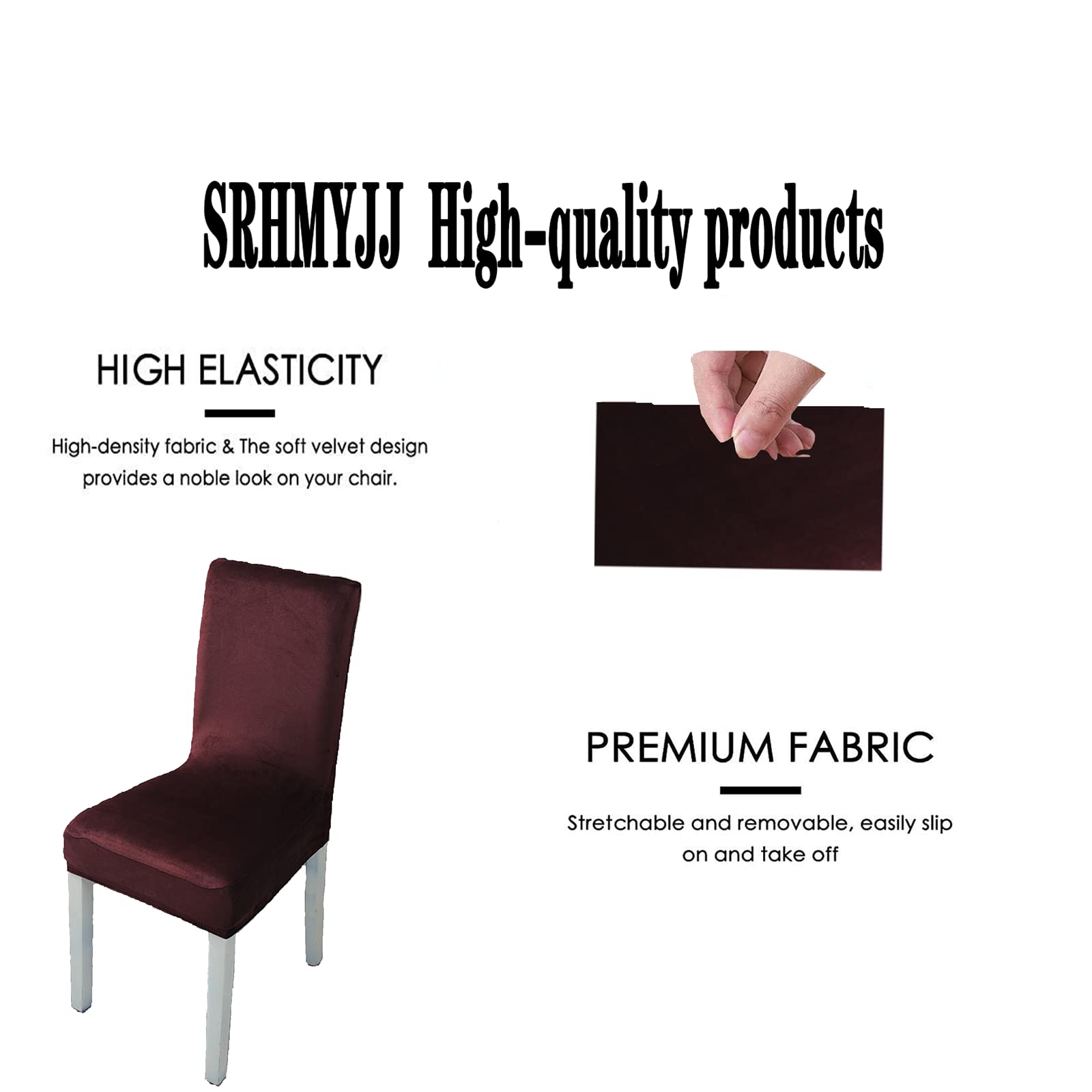 Velvet Stretch Dining Chair Covers - Washable Slipcovers for High Back Chairs - Elegant Dark Brown Seat Protectors for Dining Room, Wedding, Banquet & Home Decor (Set of 2)