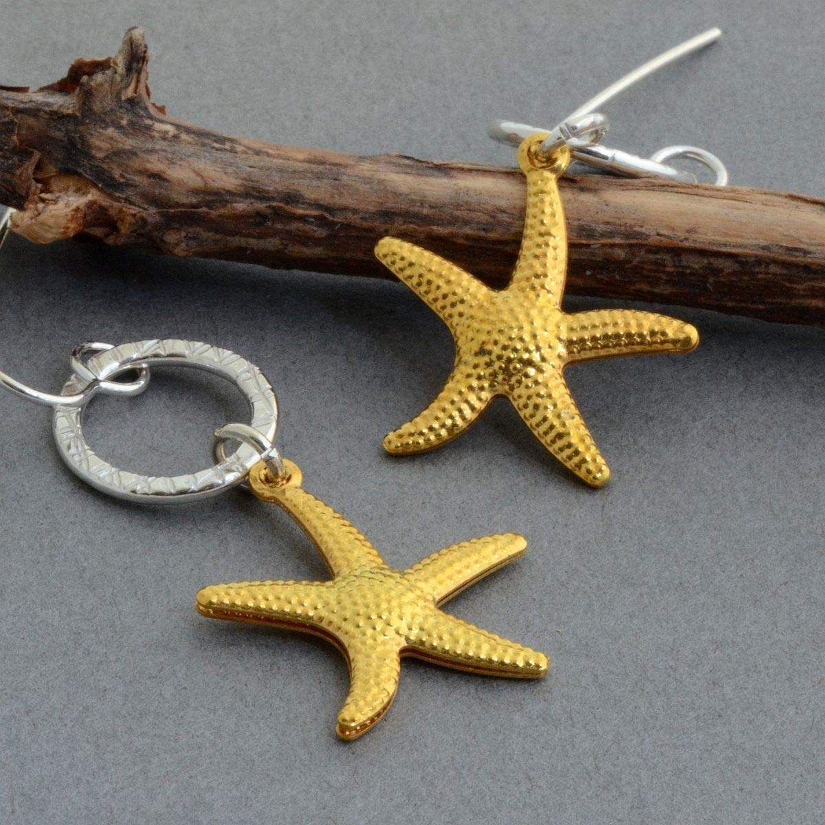 Sterling Silver Gold-Toned Starfish Dangle Earrings | Hypoallergenic Nautical Jewelry for Women | Perfect for Beach Vacations, Summer Outfits & Gift Giving
