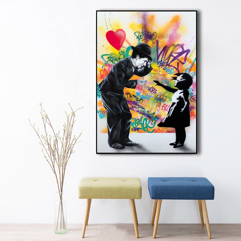 Banksy Love Heart Girl Graffiti Art Print - Street Art Canvas Wall Decor for Living Room, Bedroom & Office - Unique Urban Home Decor Gift