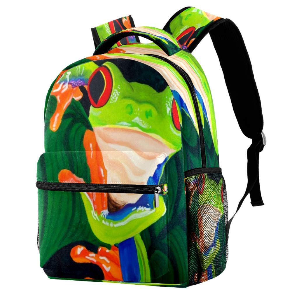 Curious Red-Eyed Frog Backpack - Waterproof School Backpack for Kids, Lightweight Book Bag with Laptop Compartment, Durable Daypack for Travel, Hiking & Outdoor Adventures