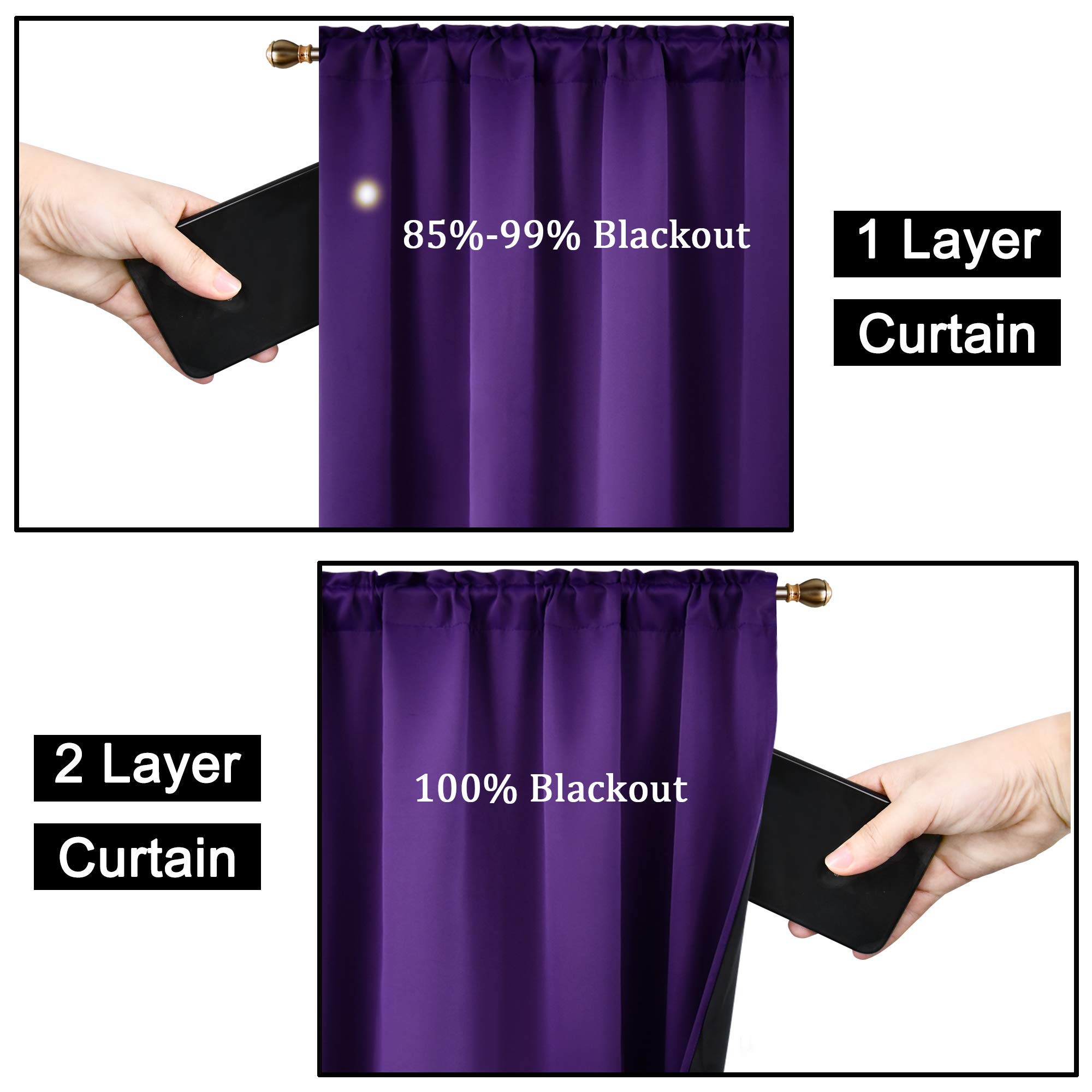Blackout Purple Curtains for Bedroom & Living Room - 84 Inch Thermal Insulated Energy Saving Double Layer Drapes (2 Panel Rod Pocket Top) - Perfect for Light Blocking, Privacy & Temperature Control
