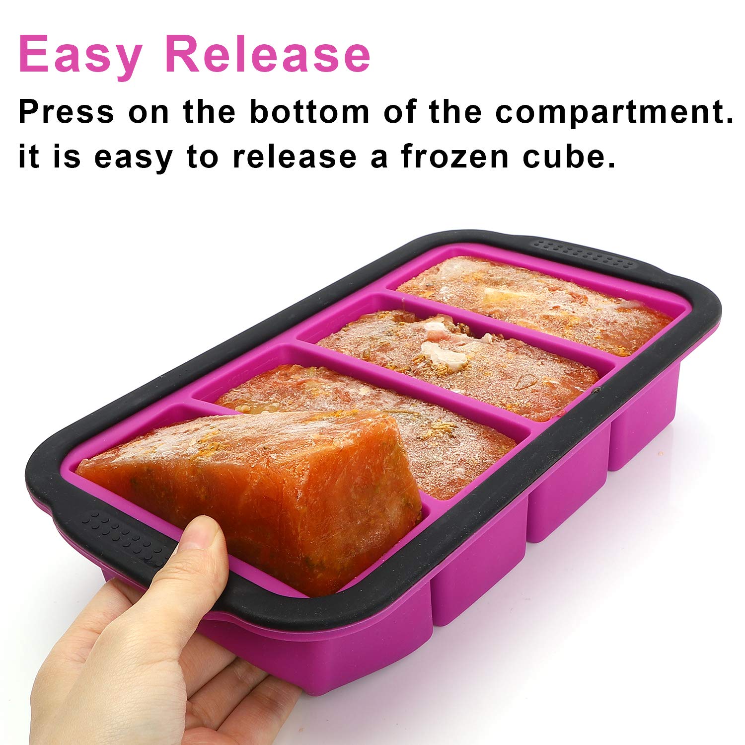 1-Cup Extra Large Silicone Freezer Tray with Lid - 2 Pack Purple Ice Cube Trays for Soup, Broth, Sauce, Butter - Perfect for Meal Prep, Freezing Leftovers & Cocktail Ice Cubes