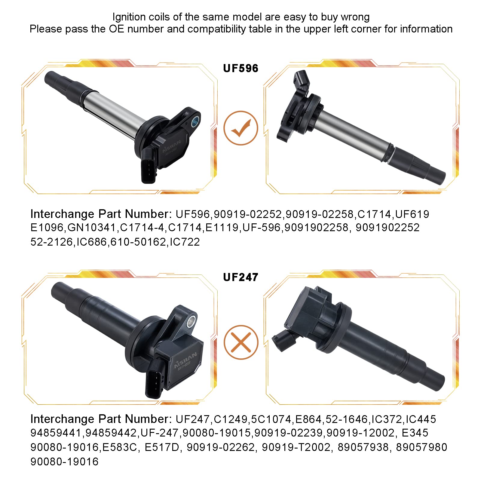 4-Pack Ignition Coil Set Compatible with Toyota Corolla/Matrix/Prius/Scion XD IM, Lexus CT200h, Pontiac Vibe 2009-2017 1.8L L4 - Replaces UF596 UF619 90919-02252 - Perfect for Engine Performance & Smooth Driving