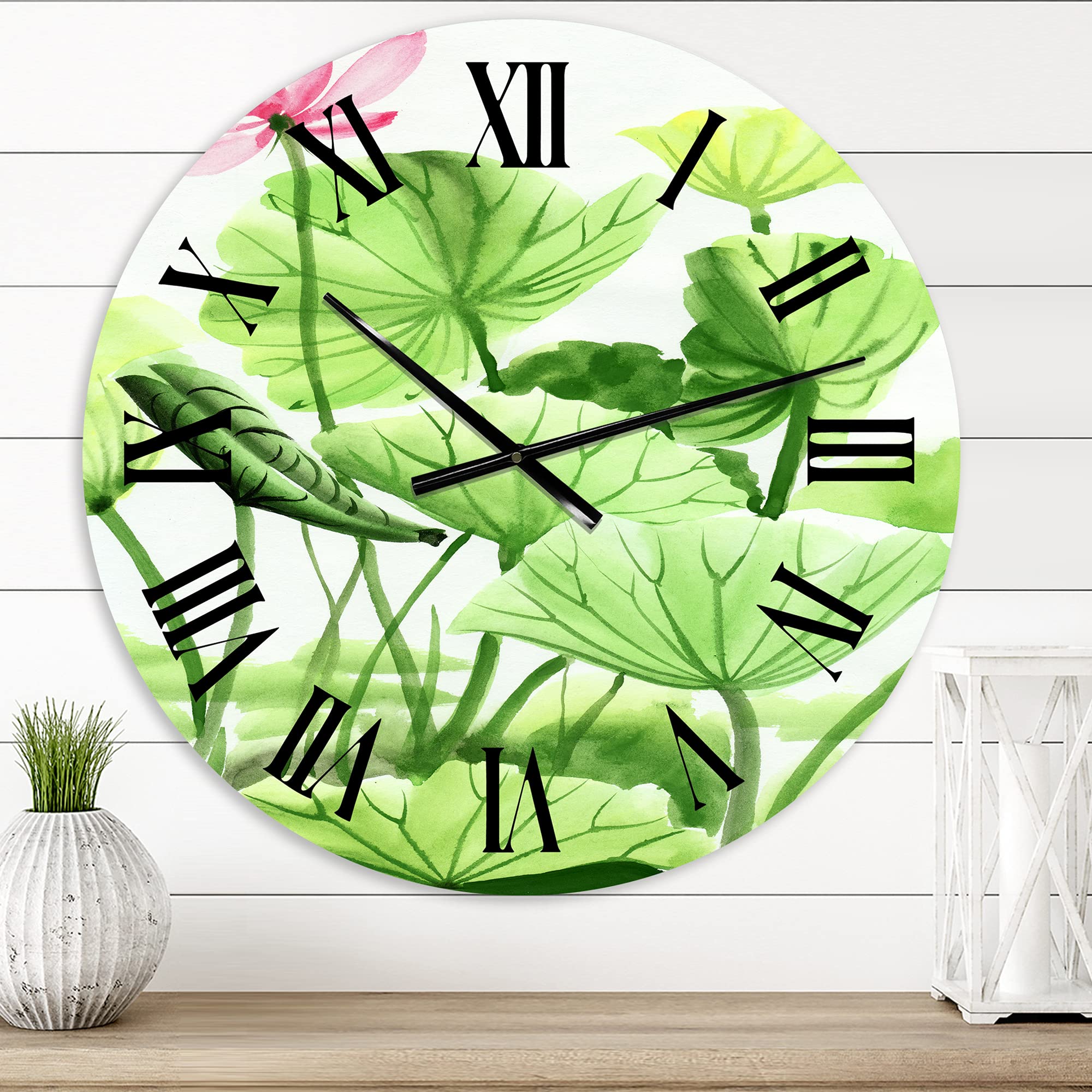 Vintage Lotus Leaves Wall Clock - Large Traditional Floral & Botanical Wall Decor for Home, Office, Living Room | Perfect for Farmhouse, Bedroom, Kitchen & Office Spaces