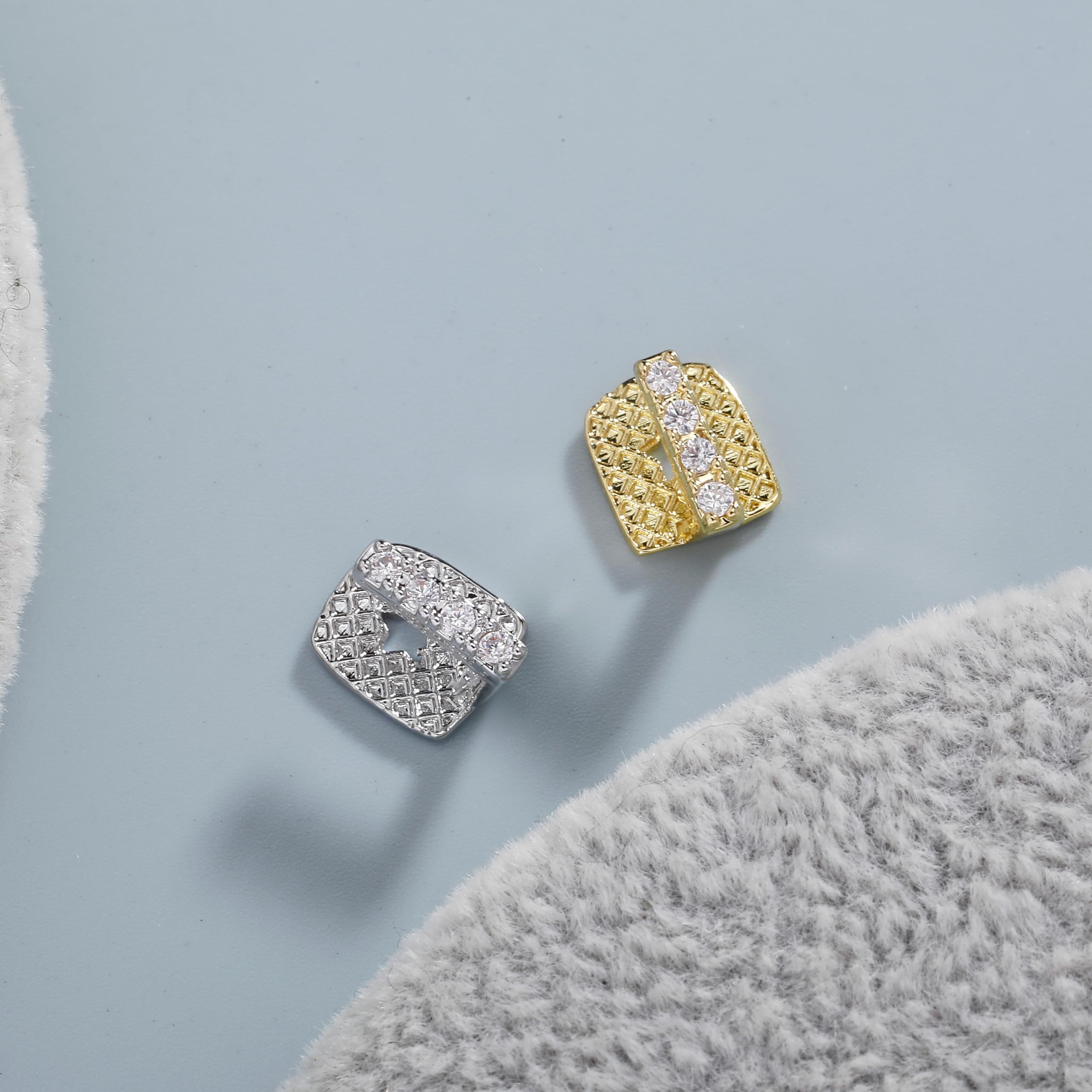 18K Gold/Silver Plated Iced Out Grillz - 2PCS Diamond & CZ Stone Tooth Caps for Men & Women | Hip Hop Rapper Costume Accessory | Perfect for Parties, Concerts & Photo Shoots