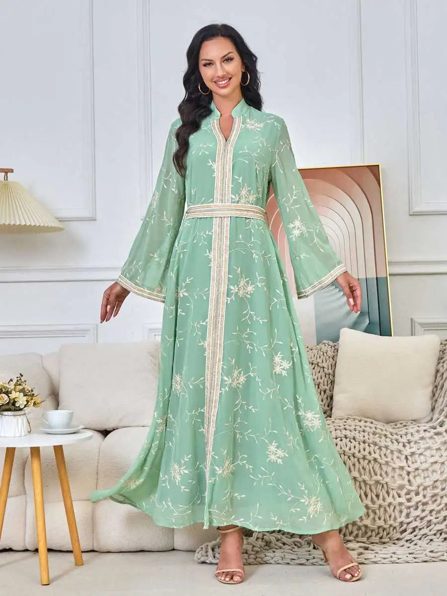 Elegant Muslim Women's Eid Caftan Dress - Embroidered Kaftan for Special Occasions & Festivals