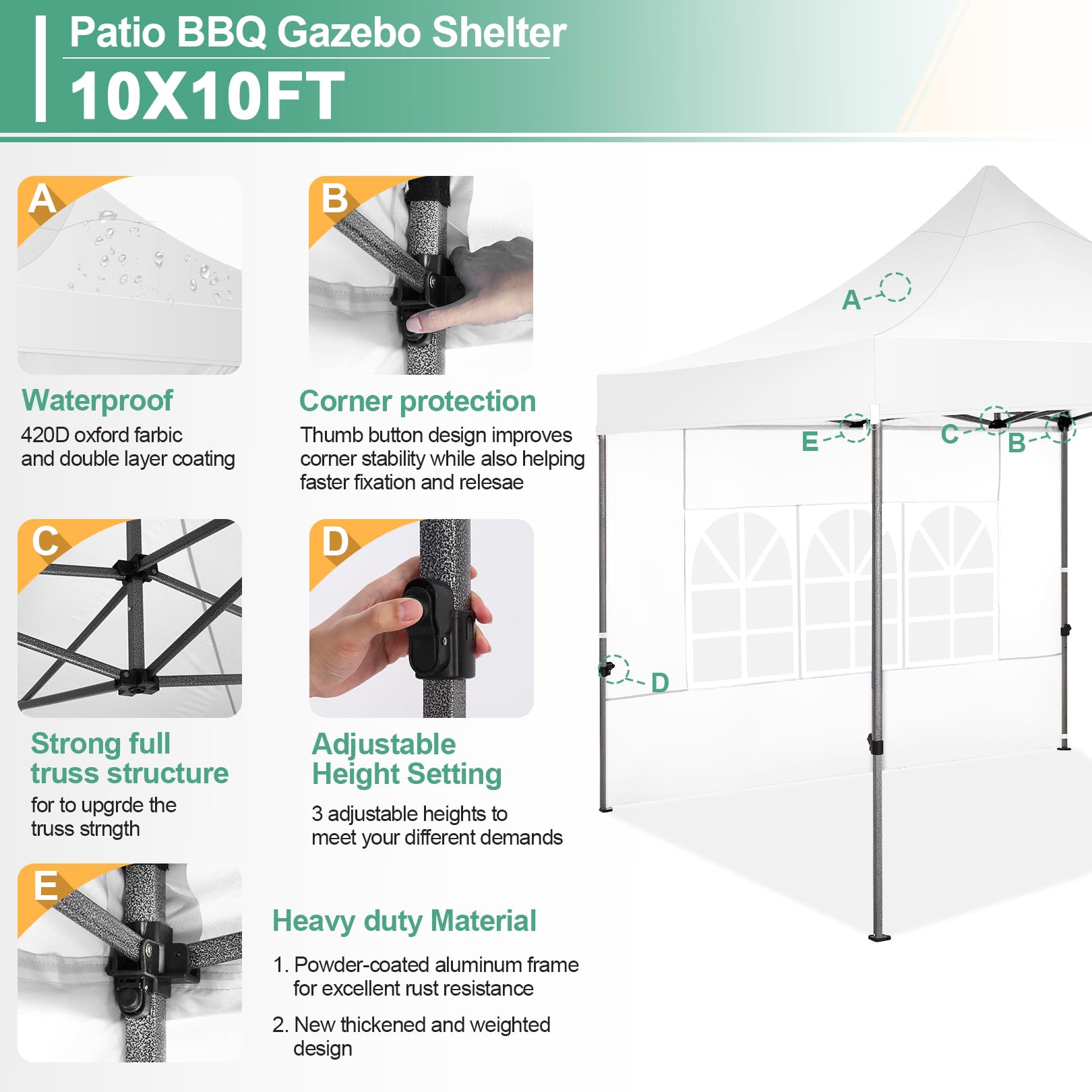 COBIZI 10x10 Pop Up Canopy Tent with 4 Sidewalls - Heavy Duty Commercial Canopy, UPF 50+ Sun Protection, Waterproof & Windproof for Outdoor Events, Weddings, Parties, and Camping - Includes Roller Bag (White)