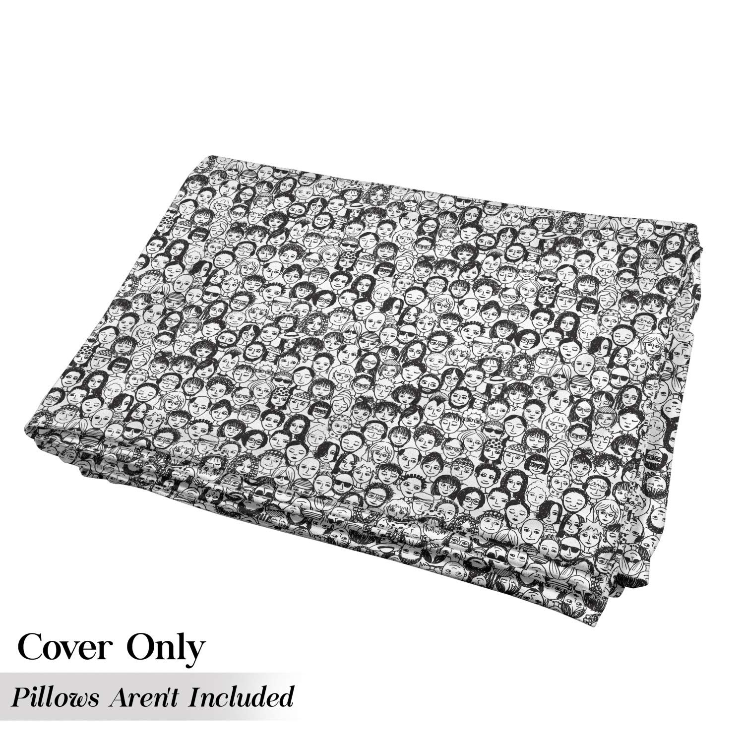 Ambesonne Black and White Floor Pillow Cover - Sketch Style Happy People Portraits with Diverse Ethnicities - 88