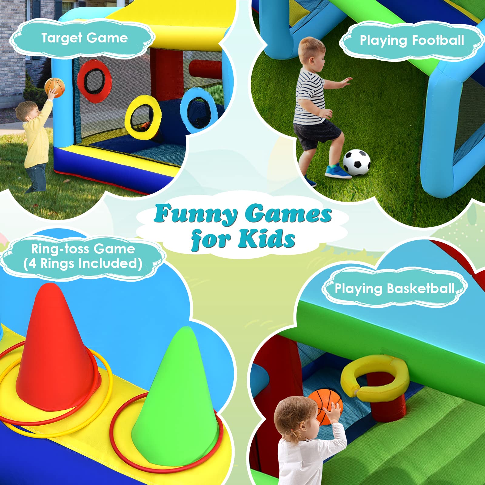 BOUNTECH Inflatable Bounce House with Ball Pit - Kids Indoor/Outdoor Playhouse with Canopy & Obstacles - Includes GFCI Blower - Perfect for Birthday Parties, Park Playdates & Backyard Fun - Toddler Safe Bouncy Castle Gift for Boys & Girls