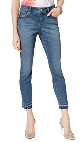Curvy Fit Studded Distressed Hem Skinny Jeans - Incandescence Wash for Women | Perfect for Night Out & Casual Wear