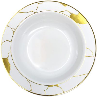 Elegant White and Gold Round Plastic Plates - Marble Design for Parties, Weddings, and Home Decor | Durable and Stylish Disposable Tableware