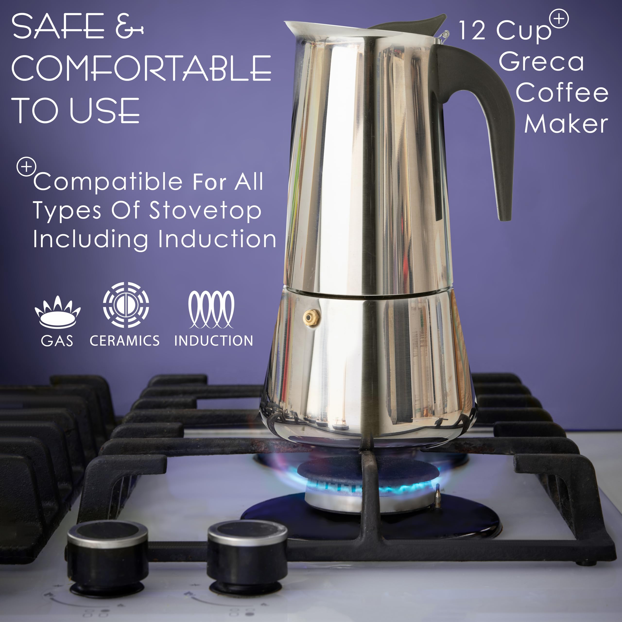 Mixpresso 12 Cup Stovetop Espresso Maker 600ml/20oz - Stainless Steel Moka Pot with Percolator Design - Italian Coffee Maker for Camping, Home & Office Use - Perfect for Espresso, Latte & Cappuccino Brewing