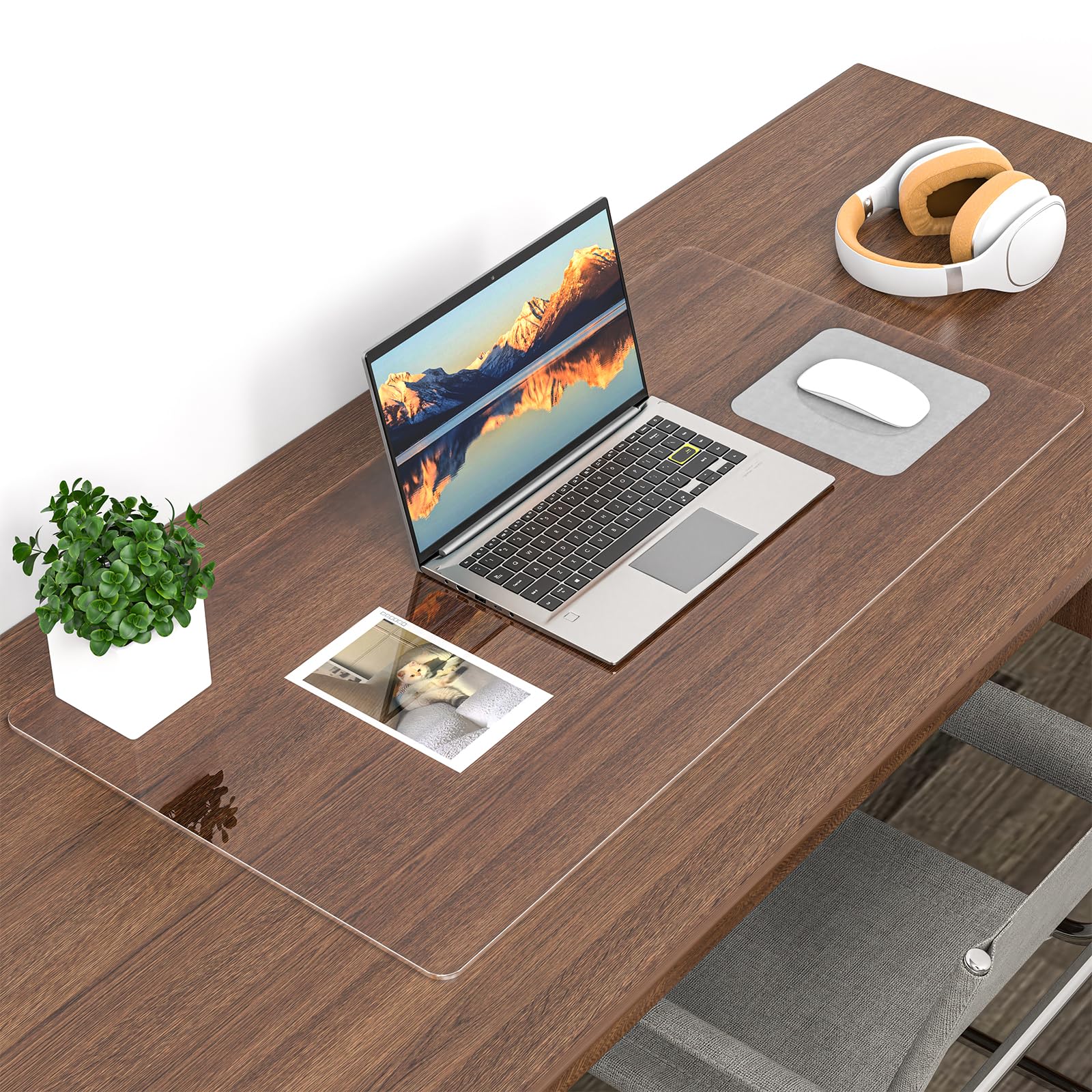 Premium Clear PVC Desk Mat - Non-Slip, Heat Resistant & Waterproof Transparent Desk Protector with Rounded Edges (35.4