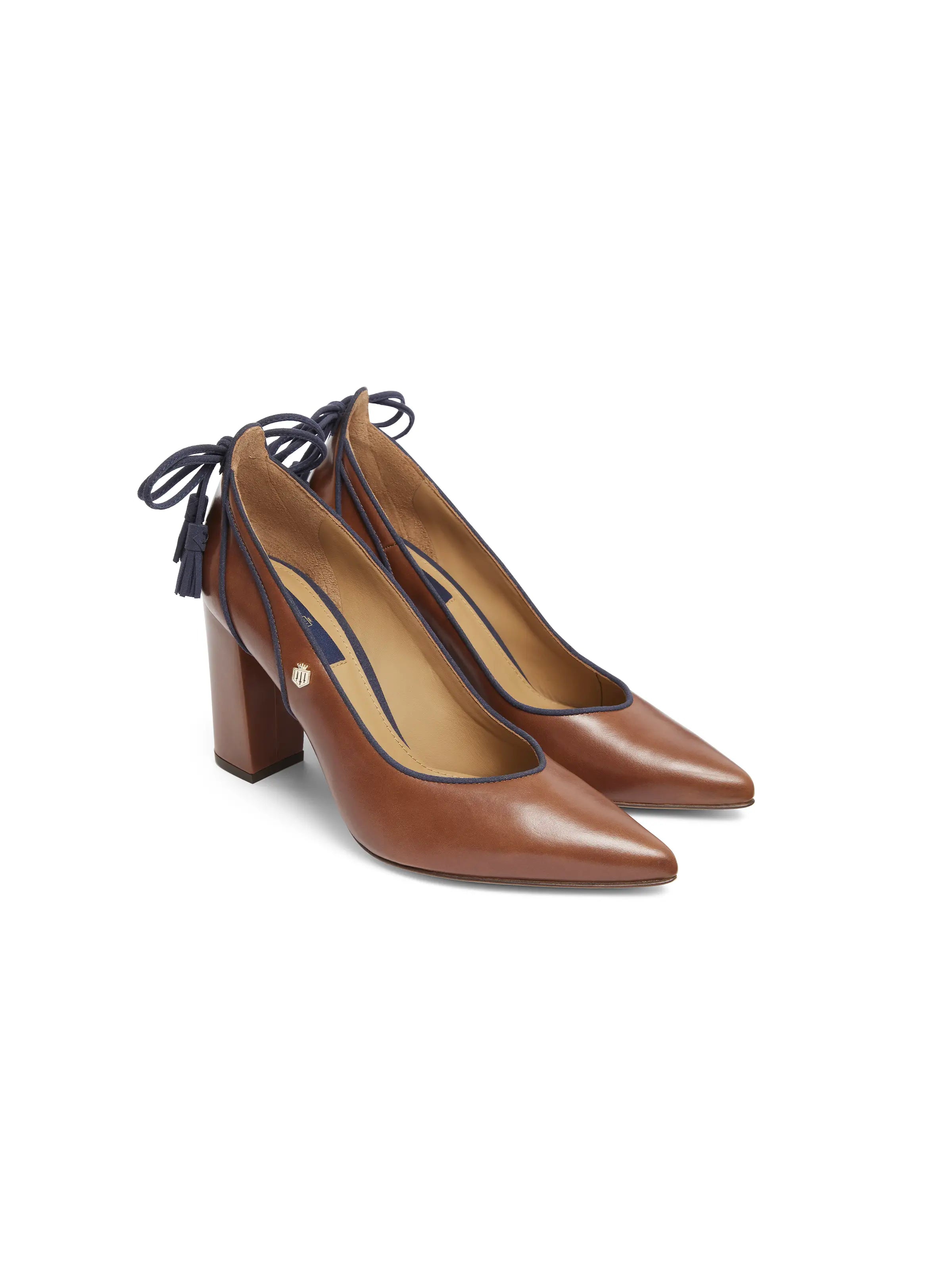 Newbury Heel Dark Tan Leather Women's Dress Shoes - Elegant High Heels for Office, Party & Special Occasions