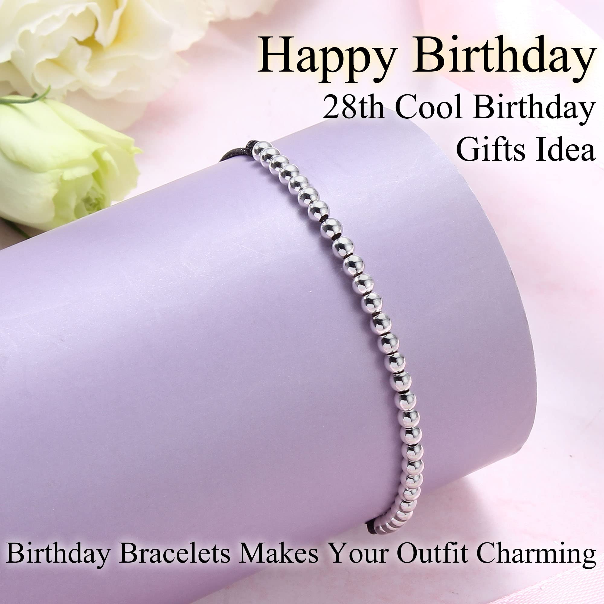 Birthday Bracelets for Women - Adjustable Beaded Jewelry Gift for Teen Girls, Daughter, Girlfriend, Wife, Sister & Best Friend - Silver, Gold & Rose Gold Link Bracelet - Perfect for Birthdays, Christmas & Special Occasions - Ages 14 to 35