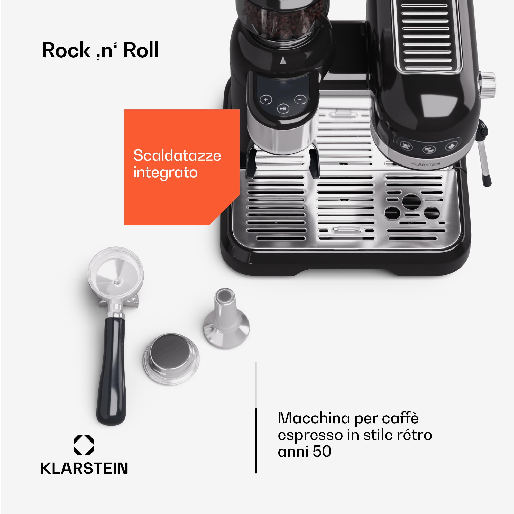 Klarstein 1.4L Espresso Coffee Machine with ThermoBlock - Stainless Steel Retro Coffee Maker for Ground Coffee, Cappuccino, Latte & Macchiato - 1550W with Milk Frother - Perfect for Home, Office & Coffee Shops