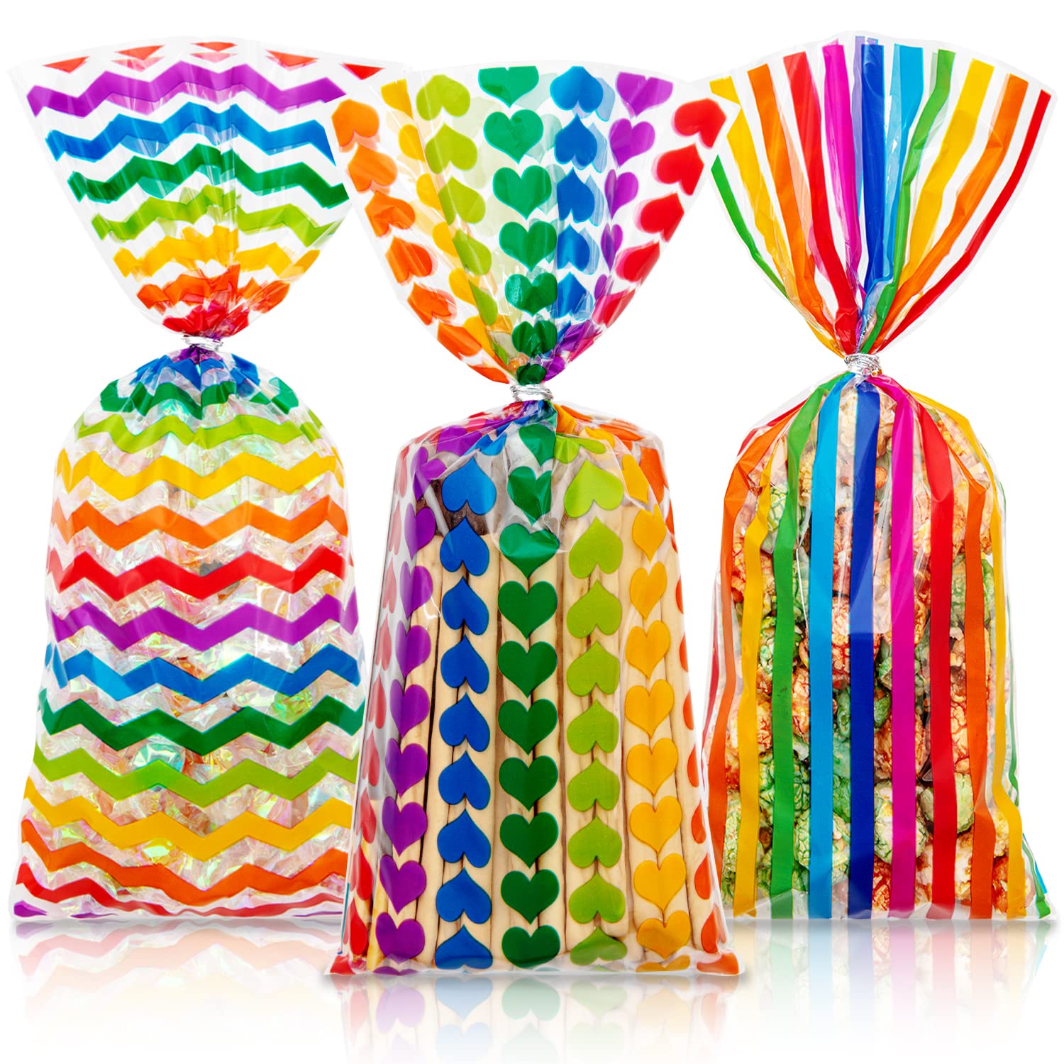 150pcs Clear Cellophane Gift Bags 5x11 Inches with Ties - Rainbow Treat Bags for Candy, Cookies & Party Favors | Perfect for Pride Day, Birthday Parties, Baby Showers & Holiday Gifting
