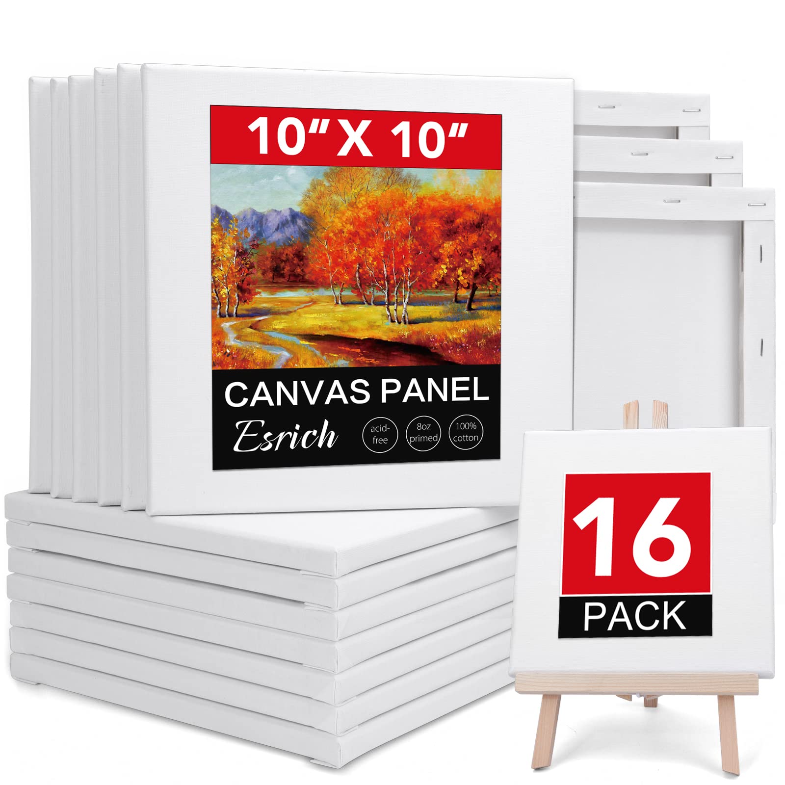 Premium 10x10 Inch Blank Stretched Canvases - Pack of 16 - Professional Artist Canvas for Oil, Acrylic & Pour Painting - Ideal for Beginners & Professionals - Perfect for Home Decor, Art Studios & DIY Projects