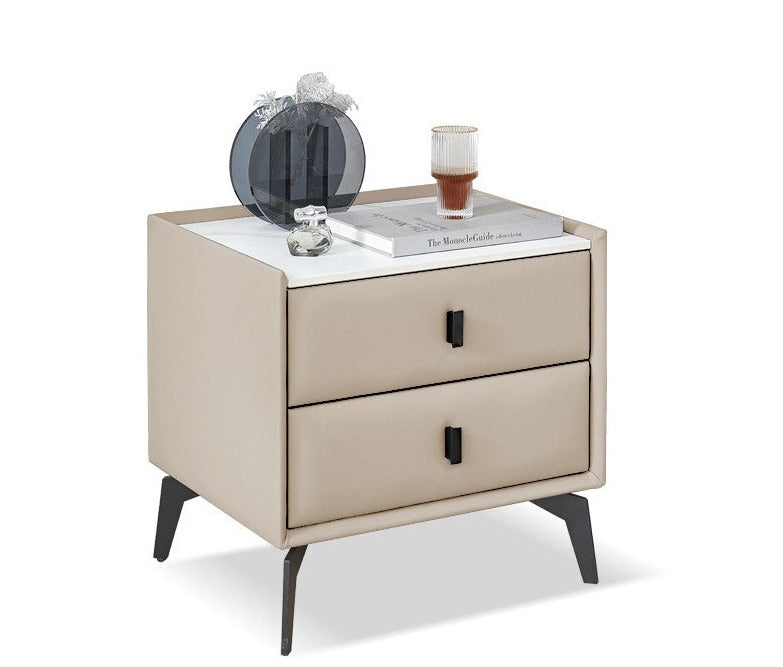 Organic Leather Nightstand - Handcrafted Solid Wood Bedside Table with Drawer for Bedroom Decor | Modern & Rustic Home Furniture for Living Room, Bedroom, or Guest Room