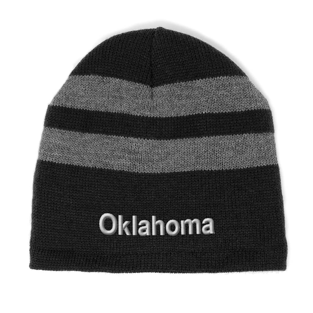 Oklahoma Sooner State Pride Striped Beanie for Men & Women - Soft Fleece Skull Cap Winter Hat - Perfect for Football Games, Outdoor Activities & Cold Weather