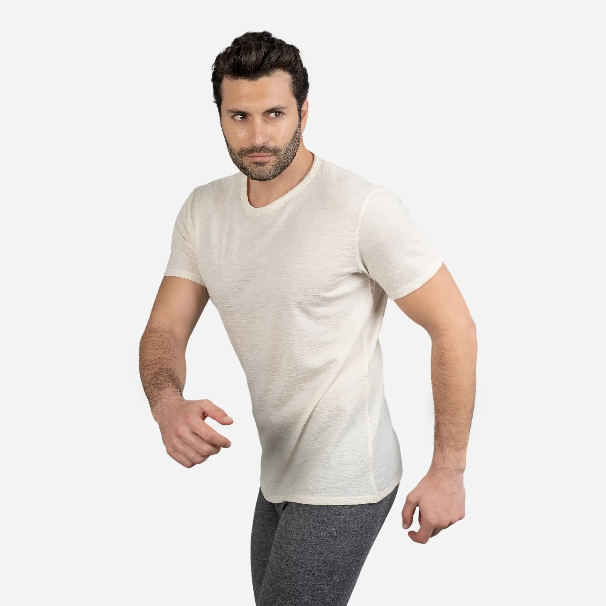 Ultralight Men's Alpaca Wool T-Shirt - 160 GSM Soft Crew Neck Tee for Outdoor Activities & Travel