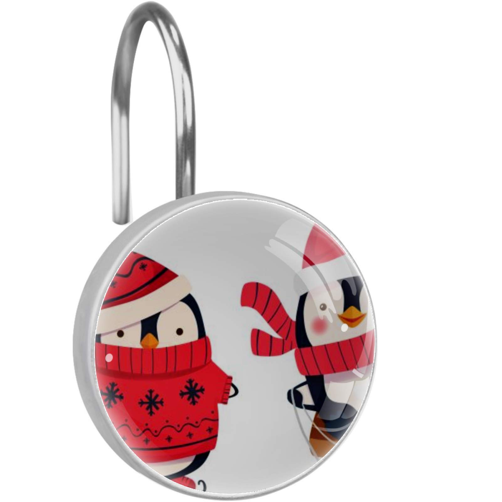 imobaby Winter Sports Penguins Shower Curtain Hooks - 12 Pack Crystal Glass Round Shower Rings for Bathroom Decor - Perfect for Kids' Rooms, Winter Themed Bathrooms & Holiday Decorations