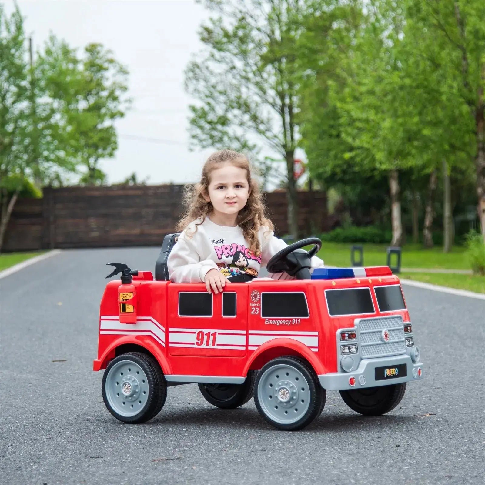 12V Fire Truck Ride-On Toy for Kids with Lights, Sounds & Parent Remote Control – 1 Seater Electric Car for Indoor & Outdoor Play – Freddo Toys