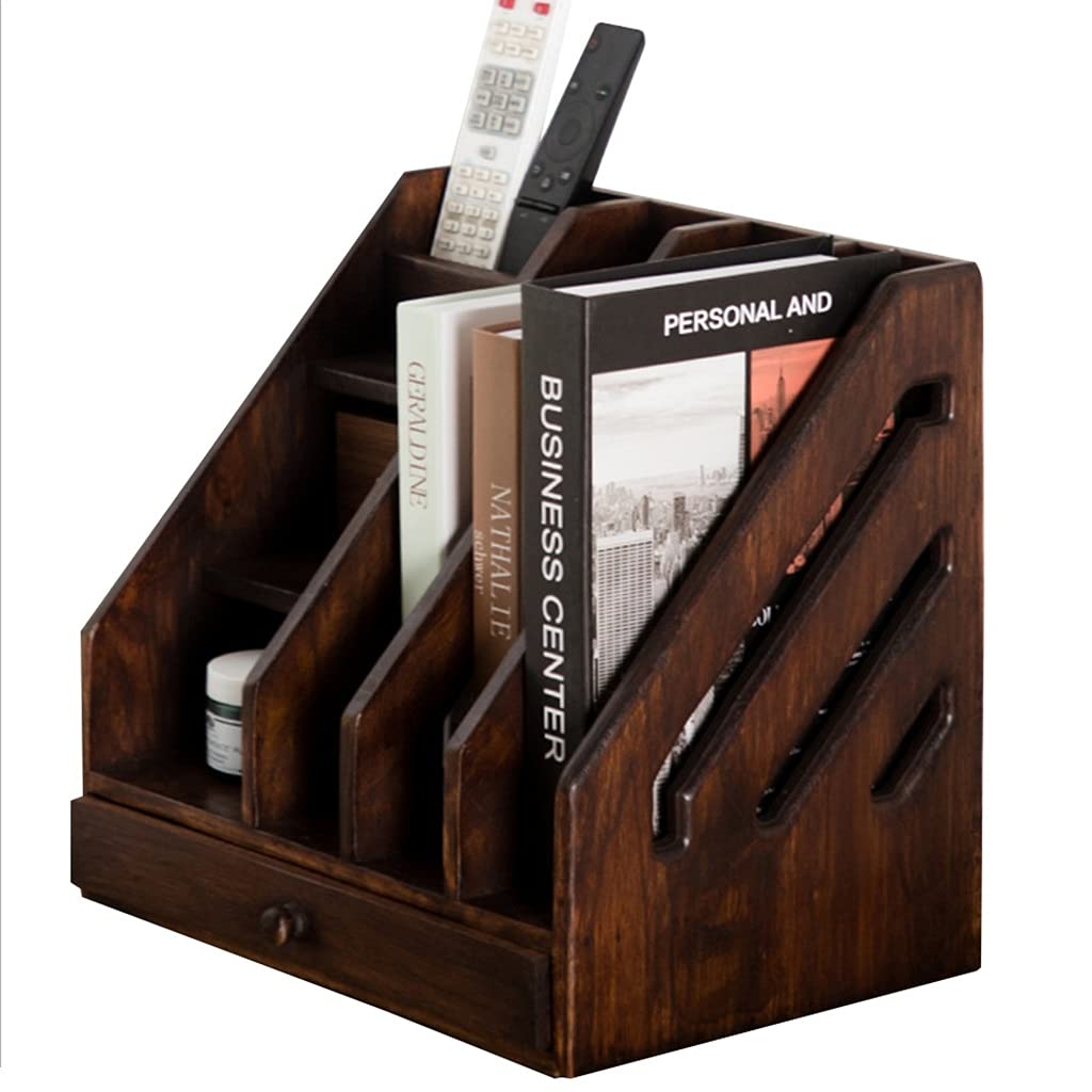 Vintage Wooden Desktop File Organizer - Retro Office Storage Rack for Papers, Books & Stationery (Brown, 30x22x30cm) - Perfect for Home Office, Study Desk & Kids' Workspace Organization