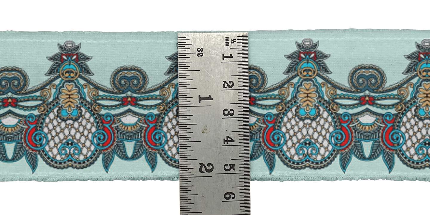 Green Leaves & Paisley Ethnic Ribbon Trim Tape - 3 Inch Wide Printed Dupion Fabric Lace for Sewing & Crafts (9 Yards) - Perfect for DIY Costumes, Home Decor & Scrapbooking