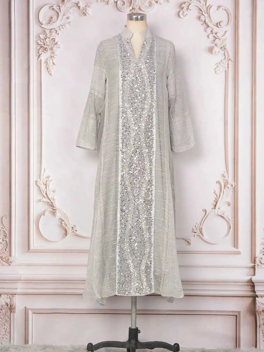 Elegant Eid Sequins Mesh Caftan Dress for Women - Perfect for Parties, Weddings & Special Occasions | Stylish & Comfortable Formal Wear #25396 | Great for Holiday Celebrations, Evening Events & Bridal Showers