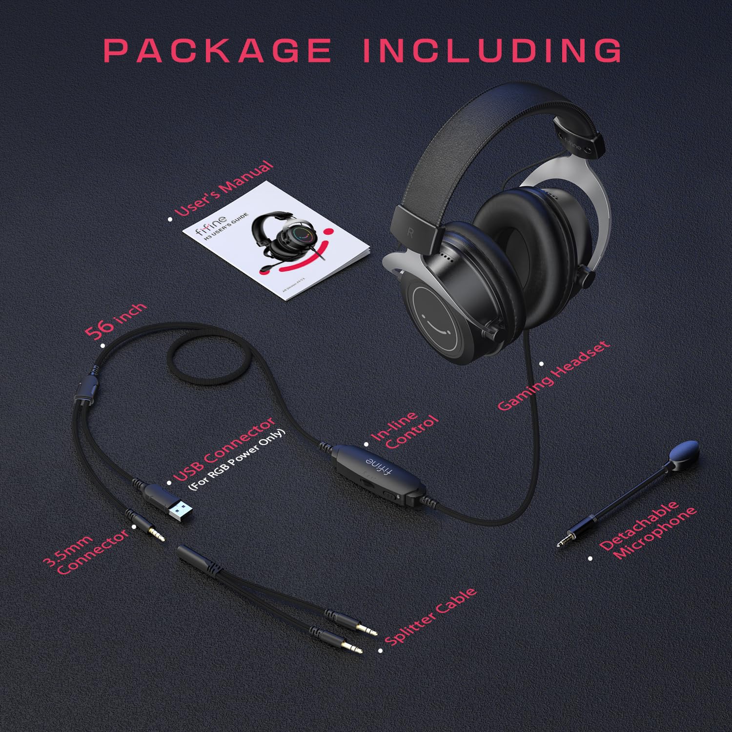 FIFINE Gaming Headset with Detachable Microphone - Over-Ear Wired Headphones with Noise Cancellation for PC, PS4, PS5, Xbox, Switch | USB/XLR Podcast Mic for Streaming, Gaming & Voice Recording (H3+K688 Bundle) - Perfect for Esports, Live Streaming & Home Studio Recordings