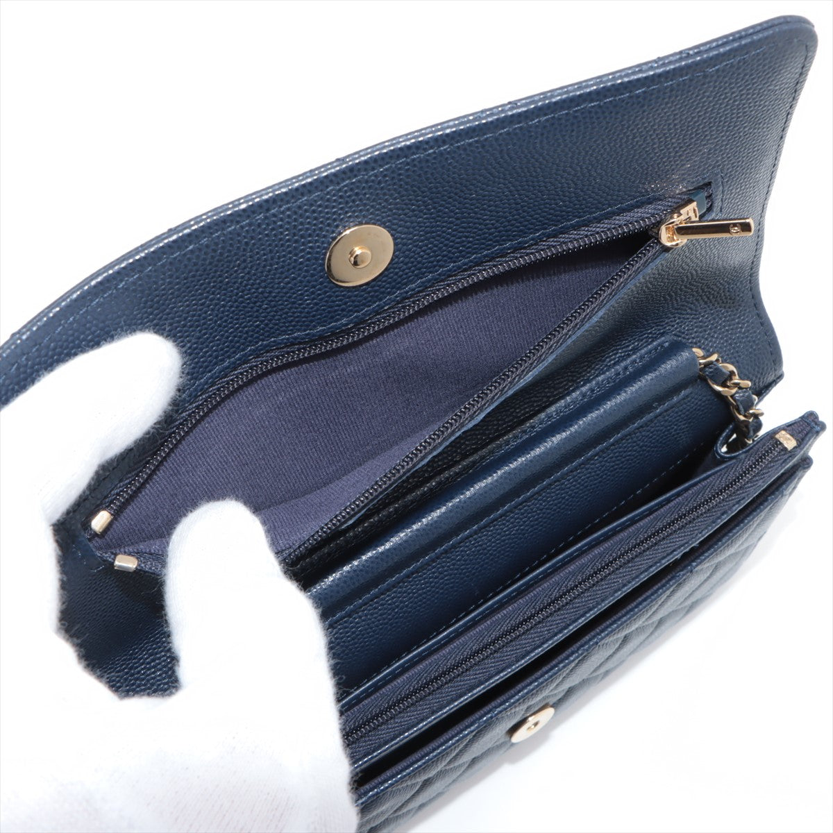 Chanel Caviar Leather Wallet On Chain WOC Crossbody Bag in Navy Blue with Microchip - Perfect for Evening Events, Travel & Everyday Luxury Accessory