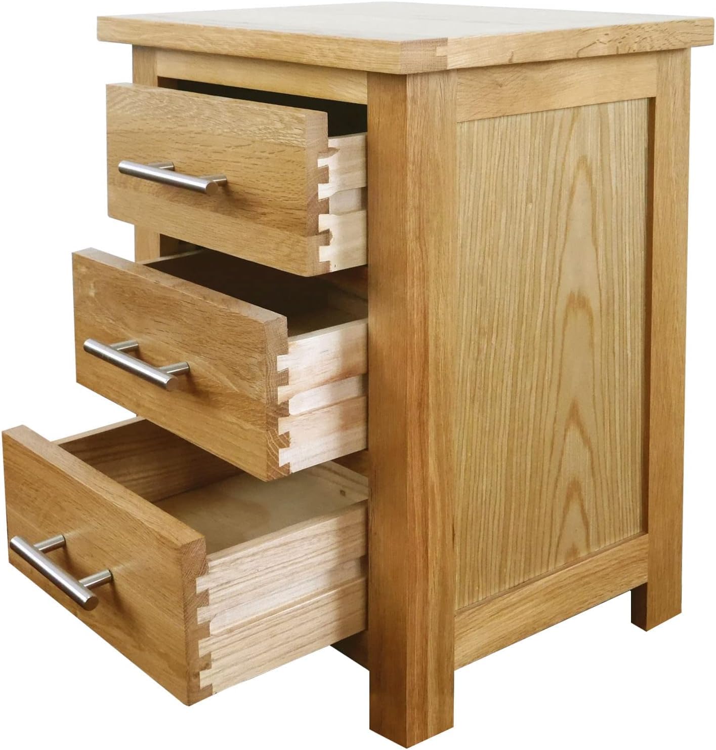 Oak Nightstand with 3 Drawers - Solid Wood Bedside Table, 42