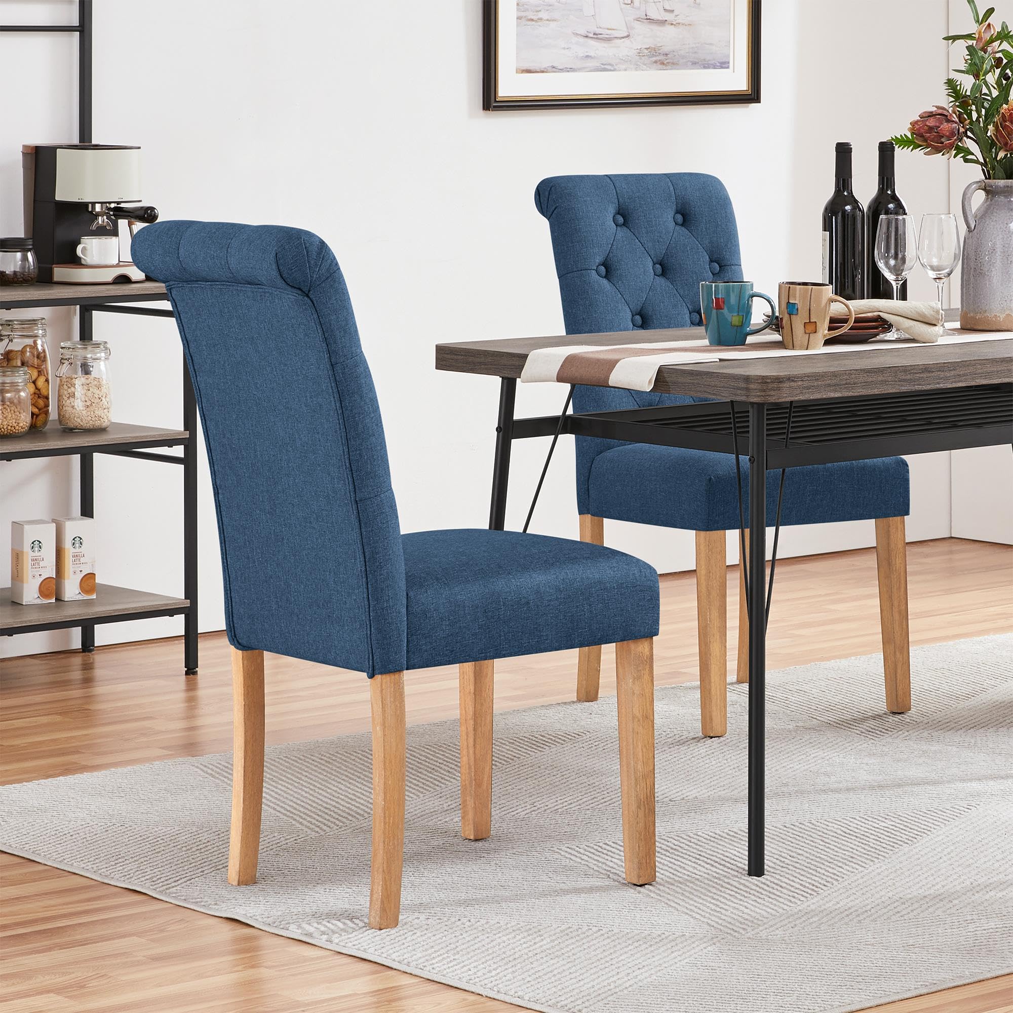 Yaheetech 4-Piece Dining Chair Set - Button Tufted Parsons Kitchen Chairs with Upholstered Fabric & Solid Wood Legs - Comfortable Padded Seat for Dining Room, Kitchen, Restaurant (Blue) | Perfect for Family Meals, Dinner Parties & Casual Dining