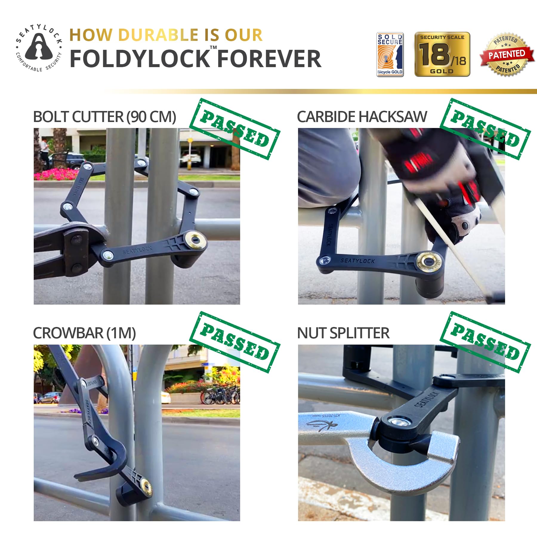 FoldyLock Forever Folding Bike Lock - High Security Sold Secure Gold Rated Bicycle Lock - Heavy Duty Anti-Theft Smart Guard with Keys (90cm/35.4in) - Perfect for Urban Commuting, Cycling Tours & Bike Parking