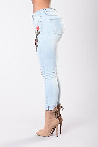 Rose Embroidered Jeans for Women - Distressed Wash Stretchy Skinny Jeans with Floral Embroidery | Perfect for Casual Wear, Date Nights & Boho Fashion Outfits
