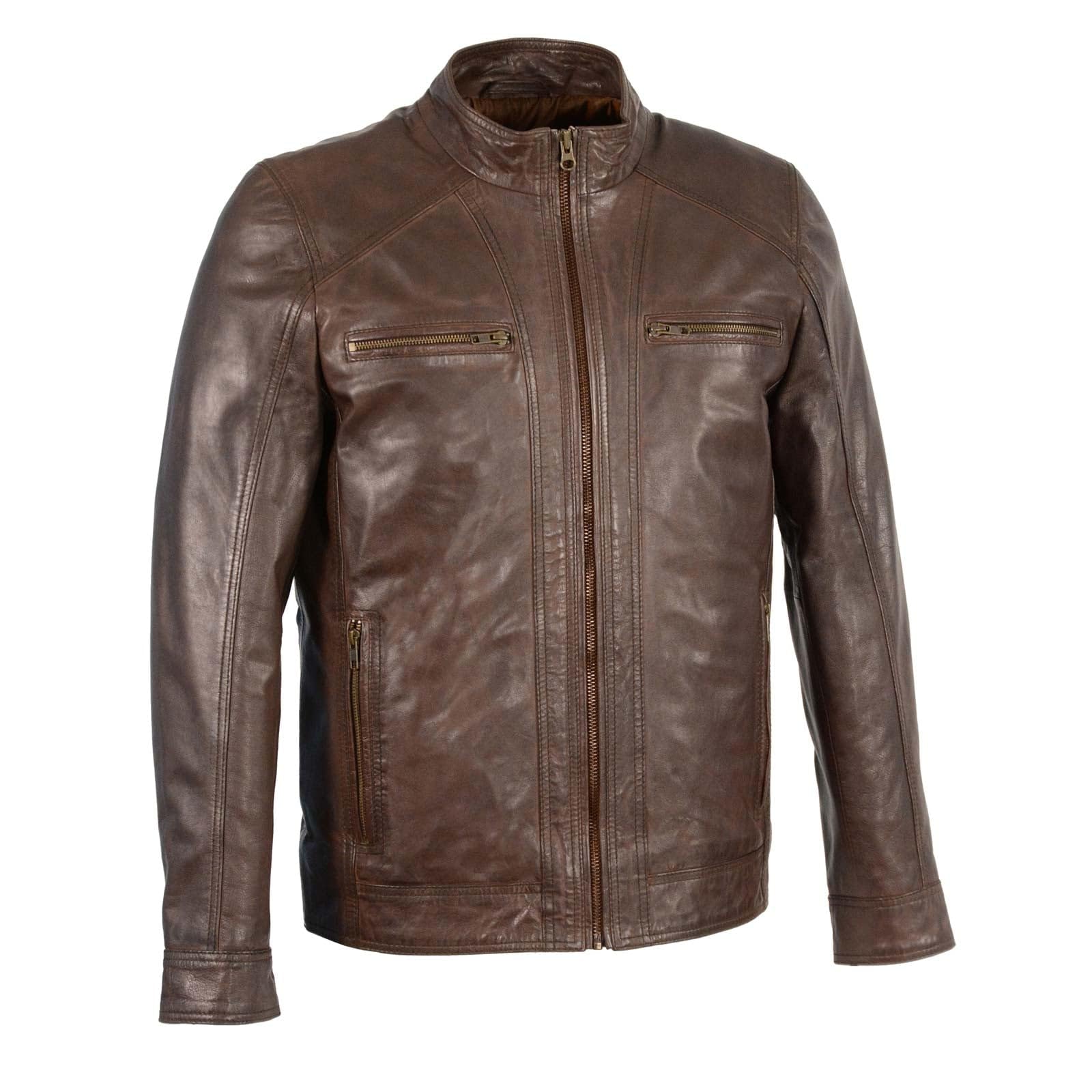Milwaukee Leather Men's Saddle Brown Lambskin Motorcycle Jacket SFM1860 | Premium Fashion Biker Jacket for Riding & Casual Wear