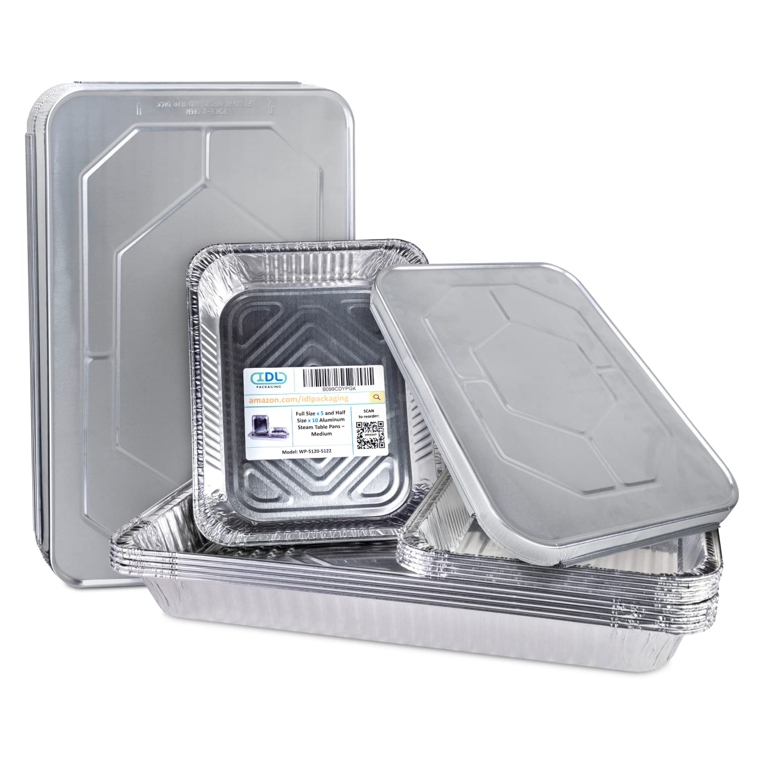 IDL Packaging Aluminum Foil Pans with Lids - 15pc Disposable Chafing Dish Set (5 Full Size & 10 Half Size Steam Table Pans) - Catering, Buffet, Party, BBQ Cookware - Perfect for Food Service, Restaurants, and Outdoor Events