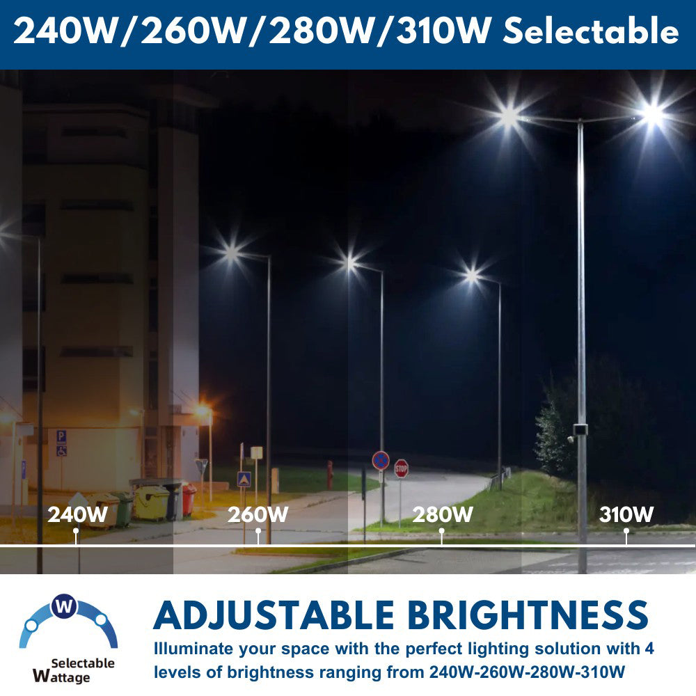 Vela III LED Parking Lot Light 310W/280W/260W/240W Selectable with 3 CCT Options | 120-277V | Up to 46,600 Lumens | Type III | 1000W Equivalent | Ideal for Commercial Parking Lots, Warehouses & Outdoor Security Lighting