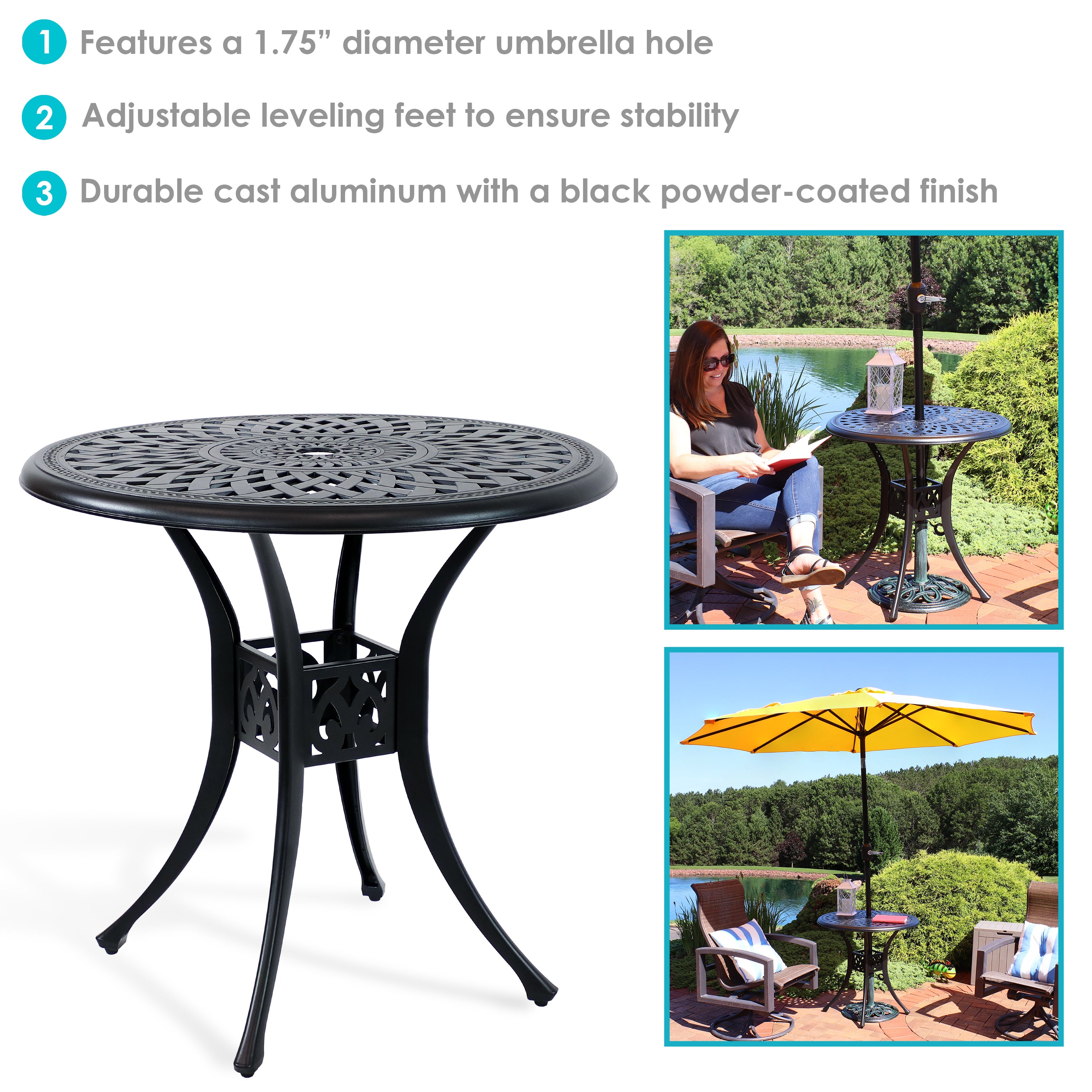 Sunnydaze Cast Aluminum Sigonella Round Patio Dining Table 30.75 Inch - Outdoor Garden, Poolside, Backyard Dining Set for Entertaining Guests