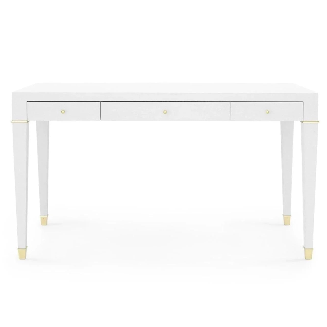 Claudette Cream Lacquered Linen Desk with Brass Accents - Perfect for Home Office, Study Room & Modern Workspace Decor