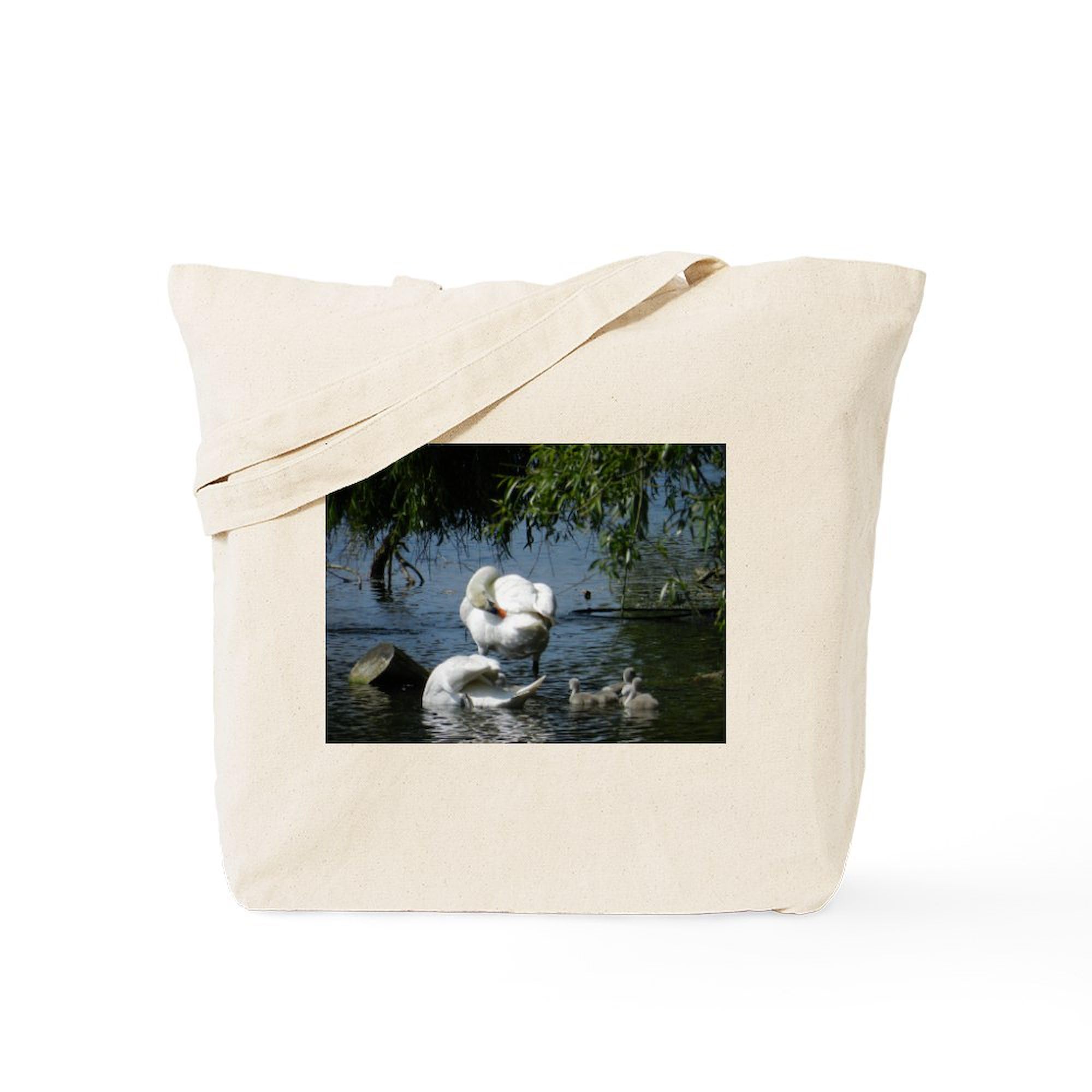 Swan and Cygnets Canvas Tote Bag - Natural Reusable Shopping Bag for Groceries, Beach, Work & Daily Use
