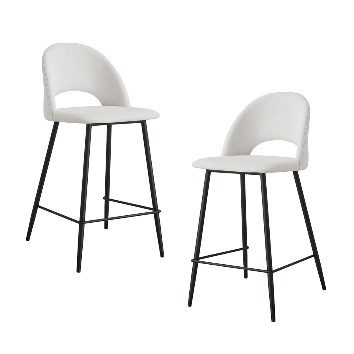 Asta Fabric Bar Stool Set of 2 - Modern Kitchen Counter Height Stools with Padded Seat & Metal Legs - Perfect for Breakfast Nook, Kitchen Island & Home Bar Decor
