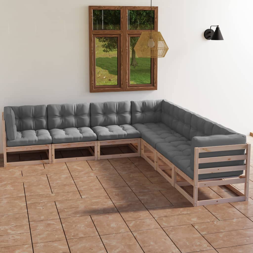 vidaXL 7-Piece Patio Lounge Set with Gray Cushions - Solid Pinewood Outdoor Furniture for Garden, Deck & Backyard - DIY Assembly - Perfect for Relaxing, Entertaining & Social Gatherings