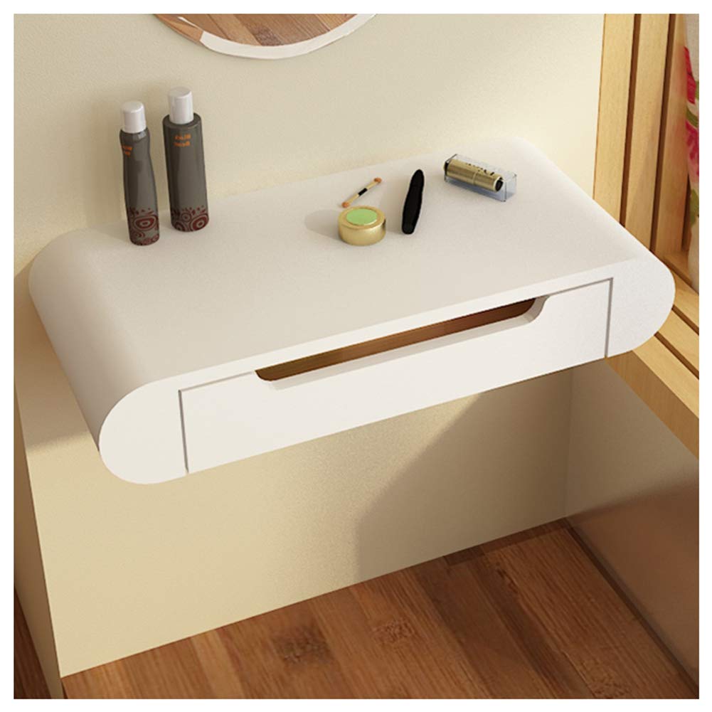 Amadon White Floating Shelves with Drawer - 23.6x10.6x4 Inch Wall Mounted Multifunctional Makeup Vanity Organizer for Bedroom, Bathroom & Dressing Table - Perfect Cosmetic Storage, Jewelry Display and Nightstand Shelf