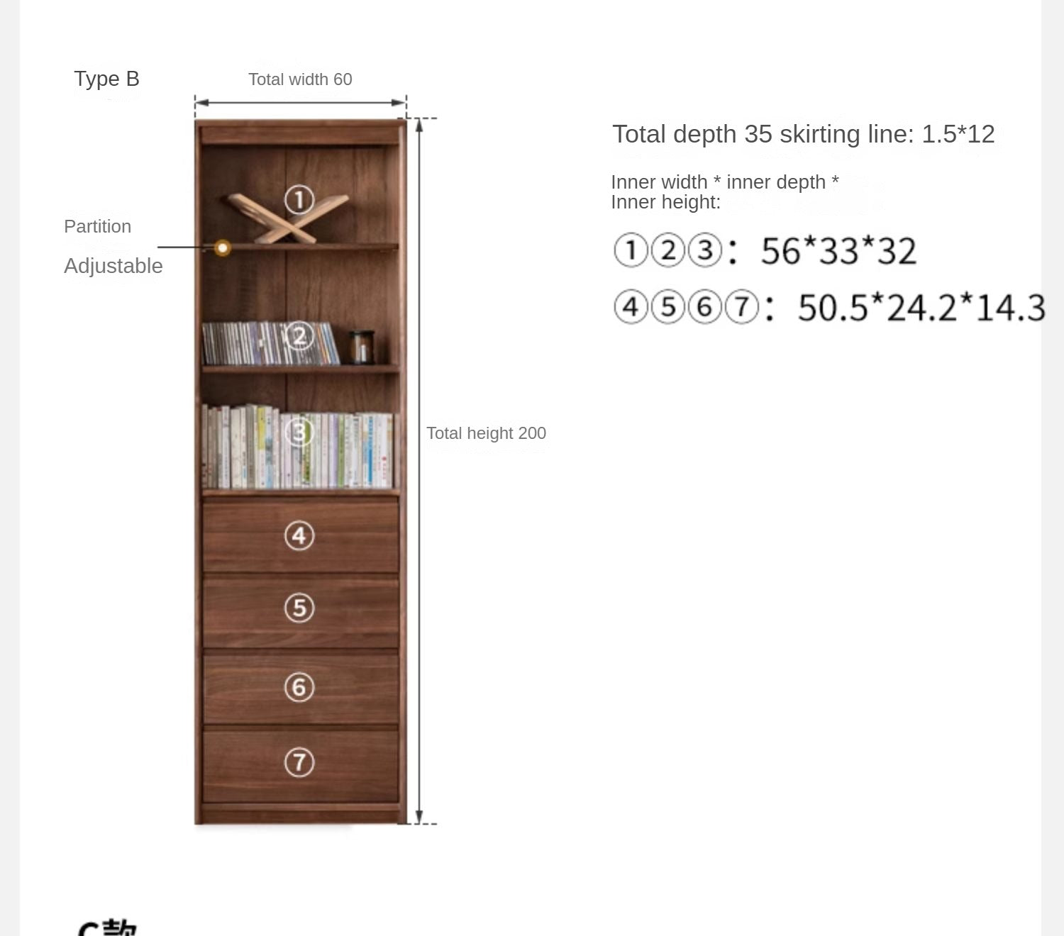 Black Walnut Solid Wood Bookcase - Free Standing Adjustable Bookshelf for Living Room, Office & Study | Modern Home Storage Furniture