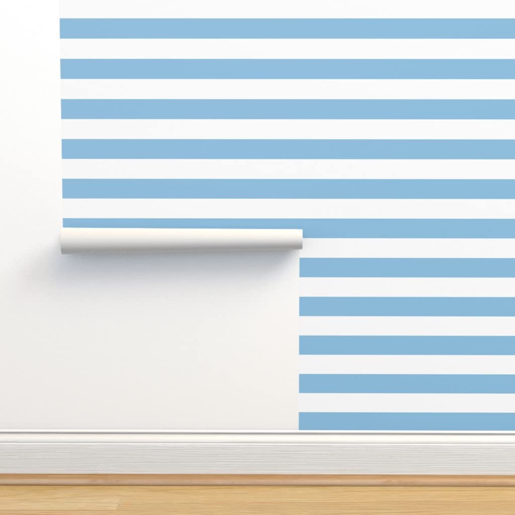 Preppy Nautical Stripe Peel & Stick Wallpaper - Sky Blue Horizontal Stripes Removable Self-Adhesive Wallpaper for Bedroom, Nursery & Home Office Decor | Spoonflower Custom Wallpaper